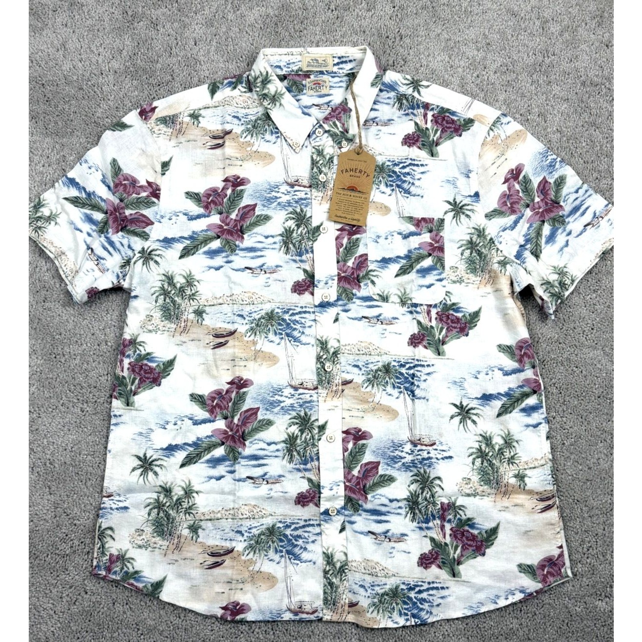 Faherty Brand Ss Breeze Shirt Mens Xxl Kai Molokai Scenic Tropic Hawaiian Nwt